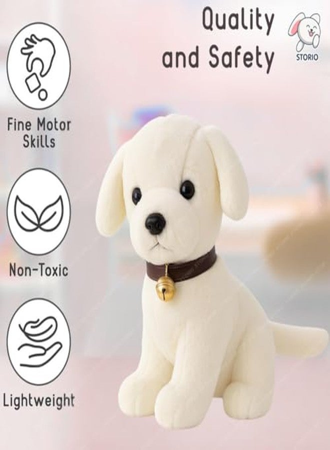 Storio Soft Plush White Puppy Stuffed Animal with Bell Collar| Kids Animal Home Decor for Boys & Girls Soft Dog Plush Toy - 25cm - Image 4